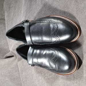Cooperative Black Leather Side Buckle Slip On Oxford Loafers VG+ US 6